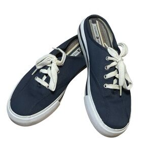 Tommy Hilfiger Womens Slip On Canvas Sneakers Navy Blue Mules Size 8 Beach Y2K